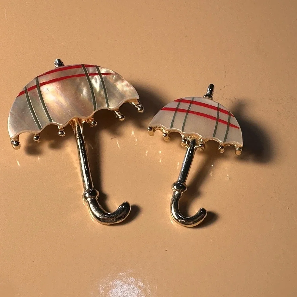 Vintage Goldtone and Mother of‎ Pearl Umbrella Scatter Pin Set - Two Sizes
